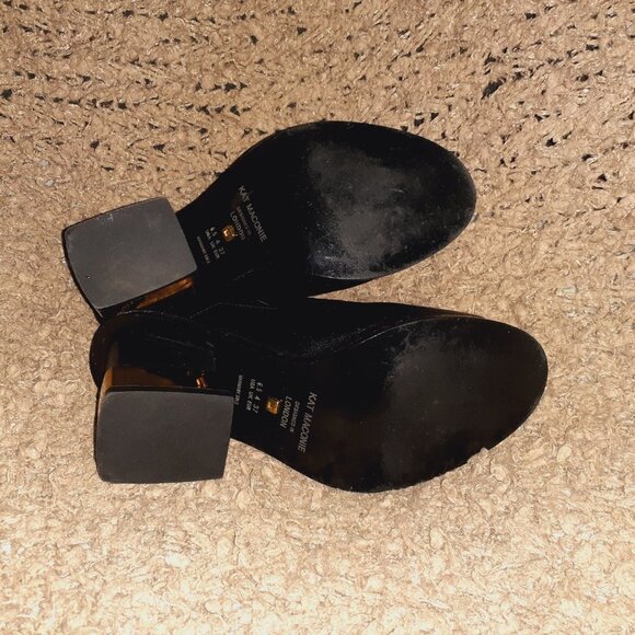 KAT MACONIE-JILLY-Black Leather Mules-Gold Heel-Peep-Toe-Sz 37-6.5 US-Excellent - Picture 7 of 8